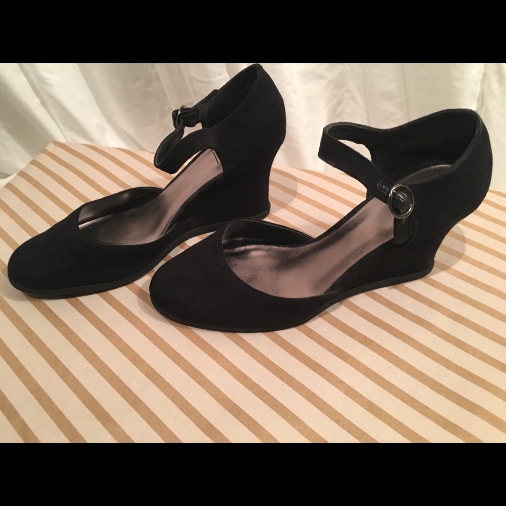 Impo Black  Suede Ankle Strap Wedge with Strap